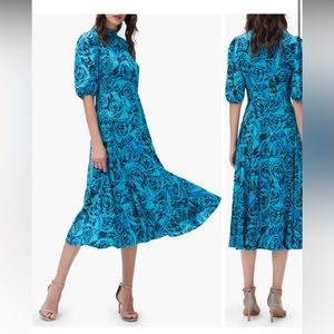 DVF Nella Rose Print Puff Sleeve A-Line Dress. NWT. Fits size 00-2